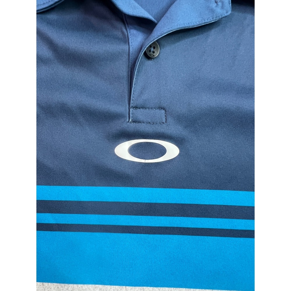 Oakley Mens Blue Striped Colorblock Functional System Golf Polo Shirt XL 434039 - Picture 3 of 10